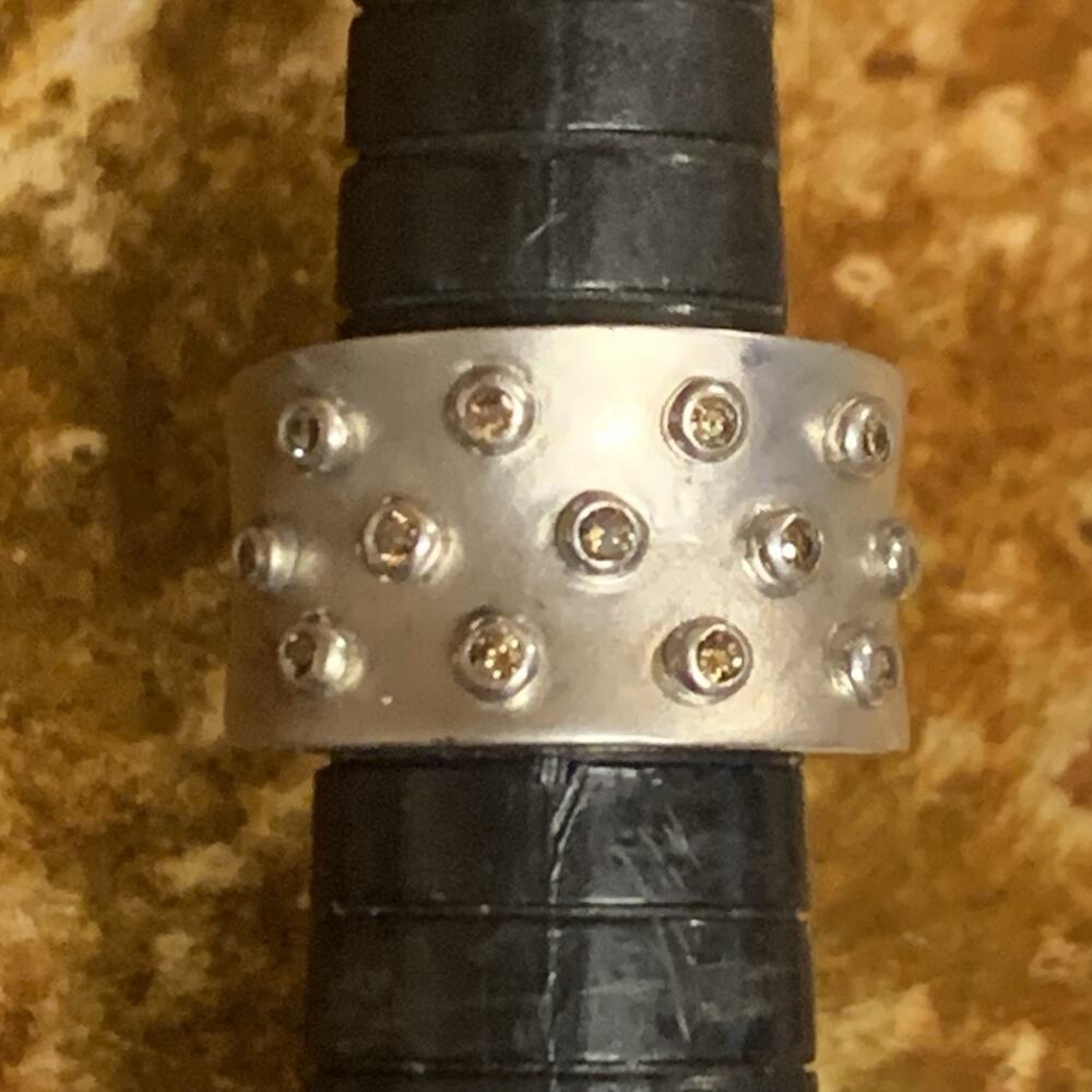 Heng Ngai Ring Sz 6 Sterling Silver & Light Brown Diamond Bezel Set Ring Moder